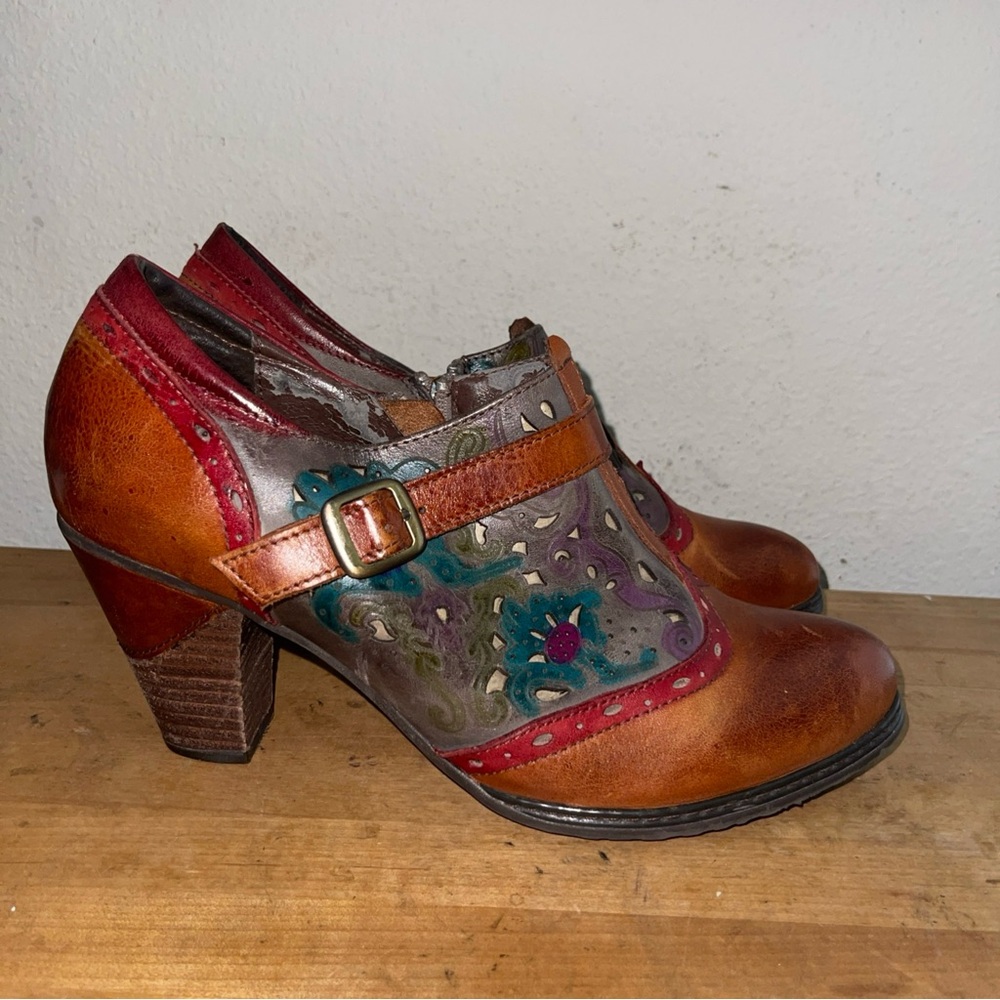 Lartiste Spring Step Women 41 US 10 Leather Ankle Bootie Heels Miso Camel Brown